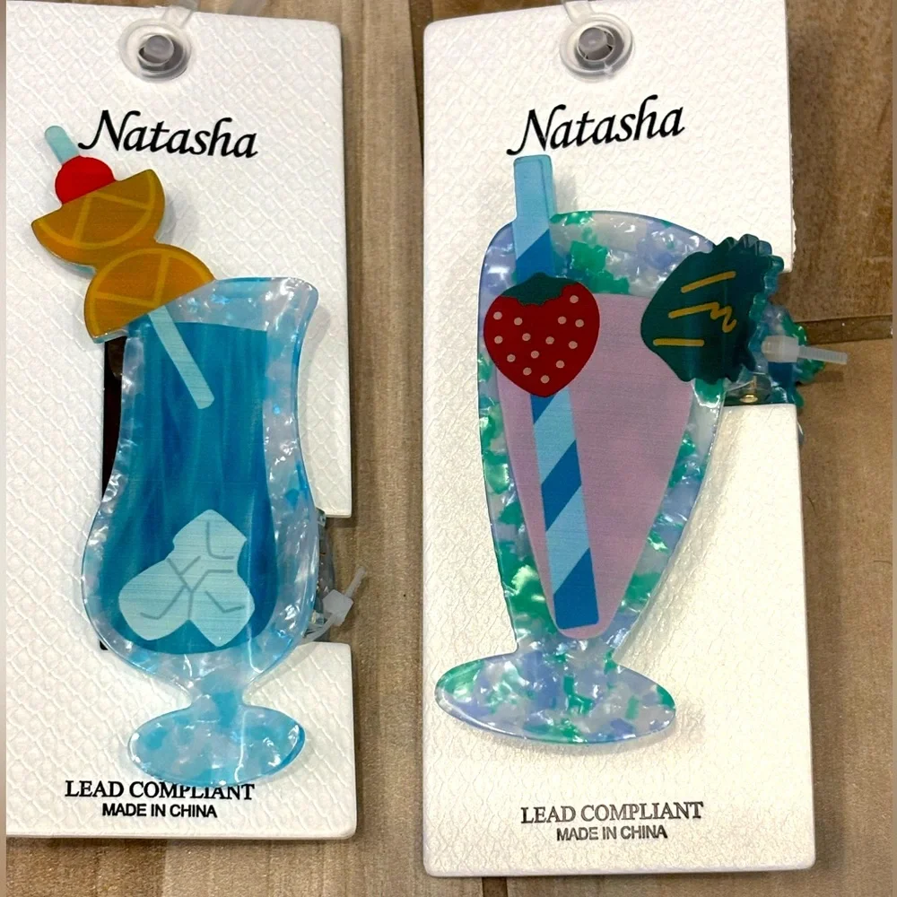 NWT Natasha Cocktail / Milkshake Hair Clips - set of two